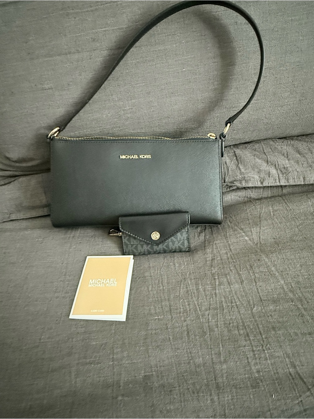 Michael Kors Black Saffiano Leather Shoulder Bag with Gold Logo